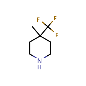 Chemical structure of 4-methyl-4-(trifluoromethyl)piperidine , CAS 1526572-40-6, AChemBlock X183659