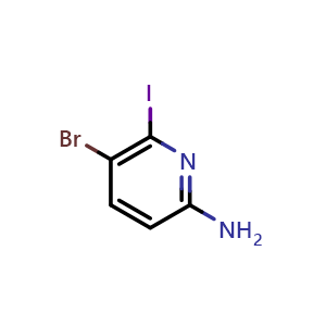 Chemical structure of 5-bromo-6-iodo-pyridin-2-amine , CAS 1223748-35-3, AChemBlock X183661