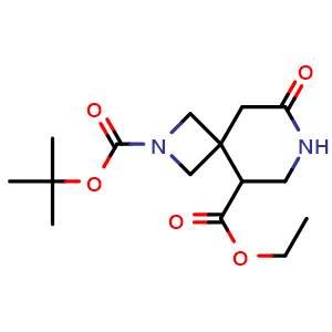 Chemical structure of O2-tert-butyl O5-ethyl 8-oxo-2,7-diazaspiro[3.5]nonane-2,5-dicarboxylate , CAS 2225141-75-1, AChemBlock X183665