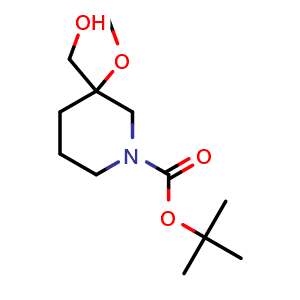 Chemical structure of tert-butyl 3-(hydroxymethyl)-3-methoxy-piperidine-1-carboxylate , CAS 2026177-07-9, AChemBlock X183674