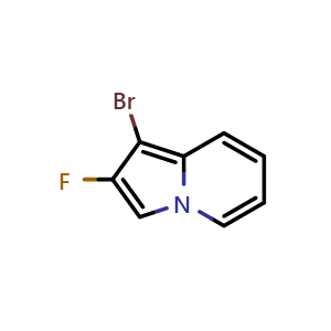 Chemical structure of 1-bromo-2-fluoro-indolizine , CAS 1246845-54-4, AChemBlock X183681