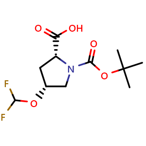 Chemical structure of (2R,4R)-1-tert-butoxycarbonyl-4-(difluoromethoxy)pyrrolidine-2-carboxylic acid , CAS 2381192-81-8, AChemBlock X183690