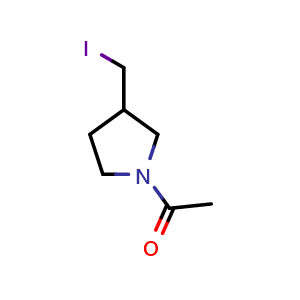 Chemical structure of 1-[3-(iodomethyl)pyrrolidin-1-yl]ethanone , CAS 1353965-40-8, AChemBlock X183751