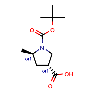 Chemical structure of trans-1-tert-butoxycarbonyl-5-methyl-pyrrolidine-3-carboxylic acid , CAS 2409181-71-9, AChemBlock X183752