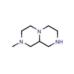 Chemical structure of 2-methyl-1,3,4,6,7,8,9,9a-octahydropyrazino[1,2-a]pyrazine , CAS 63285-62-1, AChemBlock X183761