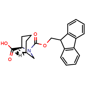 Chemical structure of (1R,5S)-6-(9H-fluoren-9-ylmethoxycarbonyl)-6-azabicyclo[3.2.1]octane-5-carboxylic acid , CAS 2137057-20-4, AChemBlock X183792
