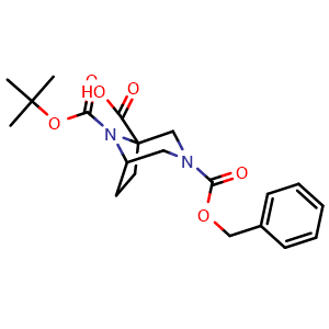 Chemical structure of 3-benzyloxycarbonyl-8-tert-butoxycarbonyl-3,8-diazabicyclo[3.2.1]octane-1-carboxylic acid , CAS 1251010-72-6, AChemBlock X183807