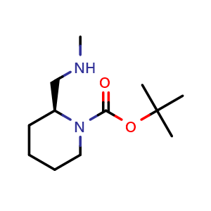 Chemical structure of tert-butyl (2S)-2-(methylaminomethyl)piperidine-1-carboxylate , CAS 1932342-61-4, AChemBlock X183823