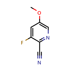 Chemical structure of 3-fluoro-5-methoxy-pyridine-2-carbonitrile , CAS 1211515-95-5, AChemBlock X183834