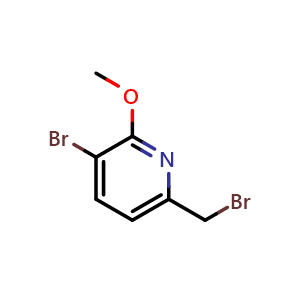 Chemical structure of 3-bromo-6-(bromomethyl)-2-methoxy-pyridine , CAS 1206775-55-4, AChemBlock X183846