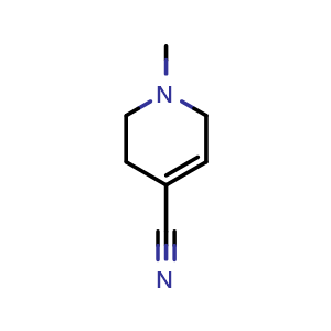 Chemical structure of 1-methyl-3,6-dihydro-2H-pyridine-4-carbonitrile , CAS 33495-33-9, AChemBlock X183850