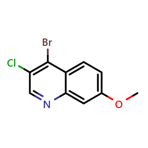 Chemical structure of 4-bromo-3-chloro-7-methoxy-quinoline , CAS 1208452-88-3, AChemBlock X183867