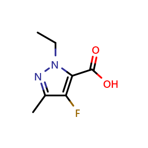 Chemical structure of 2-ethyl-4-fluoro-5-methyl-pyrazole-3-carboxylic acid , CAS 2243003-72-5, AChemBlock X183869