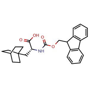 Chemical structure of (2R)-3-(1-bicyclo[2.2.2]octanyl)-2-(9H-fluoren-9-ylmethoxycarbonylamino)propanoic acid , CAS 2322915-95-5, AChemBlock X183876