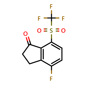 Chemical structure of 4-fluoro-7-(trifluoromethylsulfonyl)indan-1-one , CAS 1672663-02-3, AChemBlock X183913