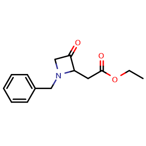 Chemical structure of ethyl 2-(1-benzyl-3-oxo-azetidin-2-yl)acetate , CAS 901772-49-4, AChemBlock X183922