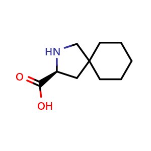 Chemical structure of (3S)-2-azaspiro[4.5]decane-3-carboxylic acid , CAS 88708-85-4, AChemBlock X183932