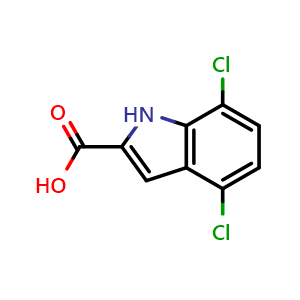 Chemical structure of 4,7-dichloro-1H-indole-2-carboxylic acid , CAS 96129-74-7, AChemBlock X183933