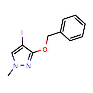 Chemical structure of 3-benzyloxy-4-iodo-1-methyl-pyrazole , CAS 1401814-65-0, AChemBlock X183940