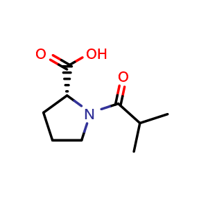Chemical structure of (2R)-1-(2-methylpropanoyl)pyrrolidine-2-carboxylic acid , CAS 59785-69-2, AChemBlock X183978
