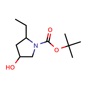 Chemical structure of tert-butyl 2-ethyl-4-hydroxy-pyrrolidine-1-carboxylate , CAS 1824027-73-7, AChemBlock X183989