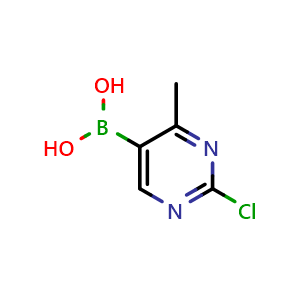 Chemical structure of (2-chloro-4-methyl-pyrimidin-5-yl)boronic acid , CAS 2225155-62-2, AChemBlock X184016