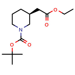 Chemical structure of tert-butyl (3S)-3-(2-ethoxy-2-oxo-ethyl)piperidine-1-carboxylate , CAS 188723-33-3, AChemBlock X184023