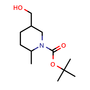 Chemical structure of tert-butyl 5-(hydroxymethyl)-2-methyl-piperidine-1-carboxylate , CAS 278789-38-1, AChemBlock X184035