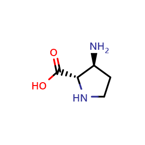 Chemical structure of (2S,3S)-3-aminopyrrolidine-2-carboxylic acid , CAS 739308-09-9, AChemBlock X184053