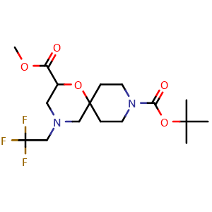 Chemical structure of O9-tert-butyl O2-methyl 4-(2,2,2-trifluoroethyl)-1-oxa-4,9-diazaspiro[5.5]undecane-2,9-dicarboxylate , CAS 1400642-88-7, AChemBlock X184058