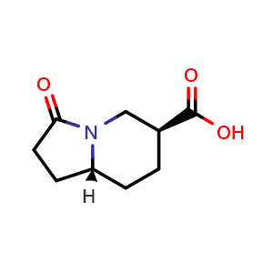 Chemical structure of (6S,8aR)-3-oxo-2,5,6,7,8,8a-hexahydro-1H-indolizine-6-carboxylic acid , CAS 1620675-68-4, AChemBlock X184072