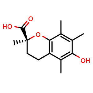 Chemical structure of (2S)-6-hydroxy-2,5,7,8-tetramethyl-chromane-2-carboxylic acid , CAS 53174-06-4, AChemBlock X184073