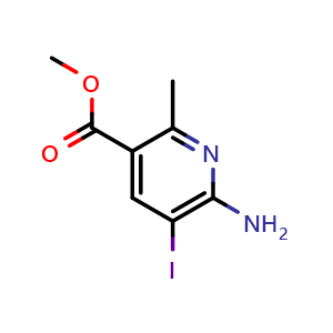 Chemical structure of methyl 6-amino-5-iodo-2-methyl-pyridine-3-carboxylate , CAS 680208-83-7, AChemBlock X184079