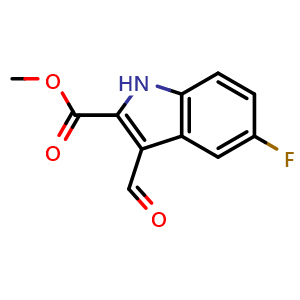 Chemical structure of methyl 5-fluoro-3-formyl-1H-indole-2-carboxylate , CAS 843629-51-6, AChemBlock X184120