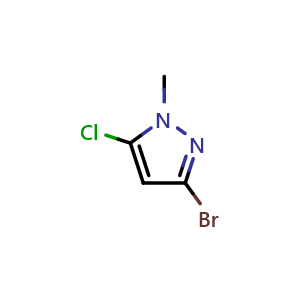 Chemical structure of 3-bromo-5-chloro-1-methyl-pyrazole , CAS 1785538-05-7, AChemBlock X184127