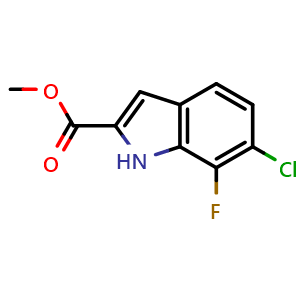 Chemical structure of methyl 6-chloro-7-fluoro-1H-indole-2-carboxylate , CAS 259860-06-5, AChemBlock X184141