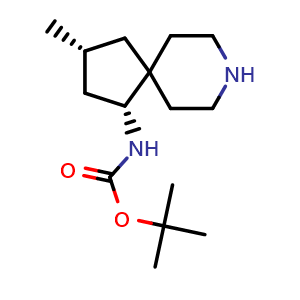 Chemical structure of tert-butyl N-[(2R,4R)-2-methyl-8-azaspiro[4.5]decan-4-yl]carbamate , CAS 2098578-19-7, AChemBlock X184169