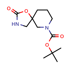 Chemical structure of tert-butyl 2-oxo-1-oxa-3,9-diazaspiro[4.5]decane-9-carboxylate , CAS 1331848-07-7, AChemBlock X184176