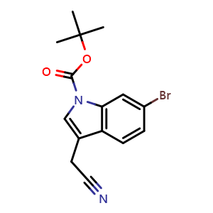 Chemical structure of tert-butyl 6-bromo-3-(cyanomethyl)indole-1-carboxylate , CAS 1613335-06-0, AChemBlock X184234
