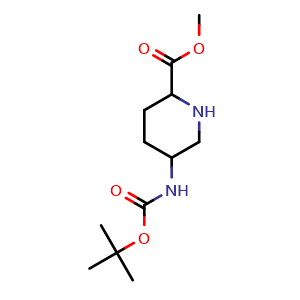 Chemical structure of methyl 5-(tert-butoxycarbonylamino)piperidine-2-carboxylate , CAS 1255664-70-0, AChemBlock X184250