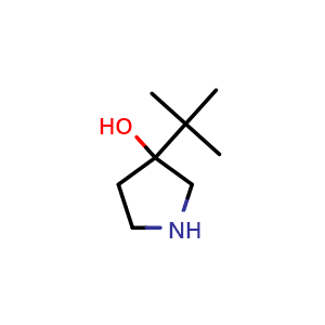 Chemical structure of 3-tert-butylpyrrolidin-3-ol , CAS 870068-97-6, AChemBlock X184336