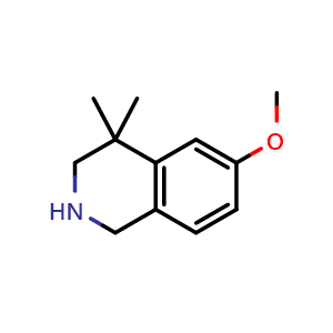Chemical structure of 6-methoxy-4,4-dimethyl-2,3-dihydro-1H-isoquinoline , CAS 62245-15-2, AChemBlock X184337