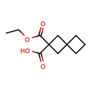 Chemical structure of 2-ethoxycarbonylspiro[3.3]heptane-2-carboxylic acid , CAS 2116201-81-9, AChemBlock X184338