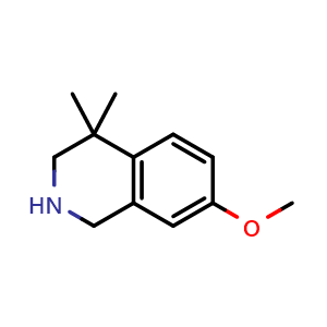 Chemical structure of 7-methoxy-4,4-dimethyl-2,3-dihydro-1H-isoquinoline , CAS 1267980-37-9, AChemBlock X184339