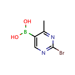 Chemical structure of (2-bromo-4-methyl-pyrimidin-5-yl)boronic acid , CAS 2225179-91-7, AChemBlock X184345