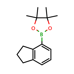 Chemical structure of 2-indan-4-yl-4,4,5,5-tetramethyl-1,3,2-dioxaborolane , CAS 1252793-57-9, AChemBlock X184349
