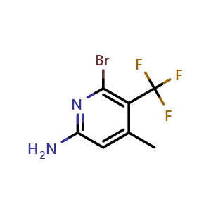 Chemical structure of 6-bromo-4-methyl-5-(trifluoromethyl)pyridin-2-amine , CAS 2417920-98-8, AChemBlock X184378