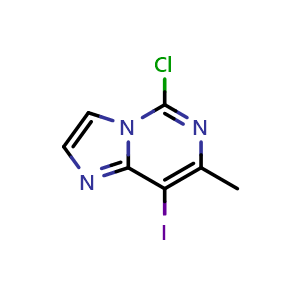 Chemical structure of 5-chloro-8-iodo-7-methyl-imidazo[1,2-c]pyrimidine , CAS 2590744-22-0, AChemBlock X184382