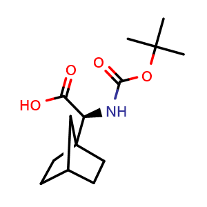 Chemical structure of (2S)-2-(tert-butoxycarbonylamino)-2-norbornan-1-yl-acetic acid , CAS 361442-13-9, AChemBlock X184396