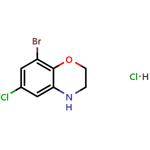 Chemical structure of 8-bromo-6-chloro-3,4-dihydro-2H-1,4-benzoxazine;hydrochloride , CAS 1373223-73-4, AChemBlock X184397